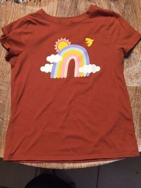 Cat & Jack Rust Short Sleeve Tee with Pastel Rainbow Graphic